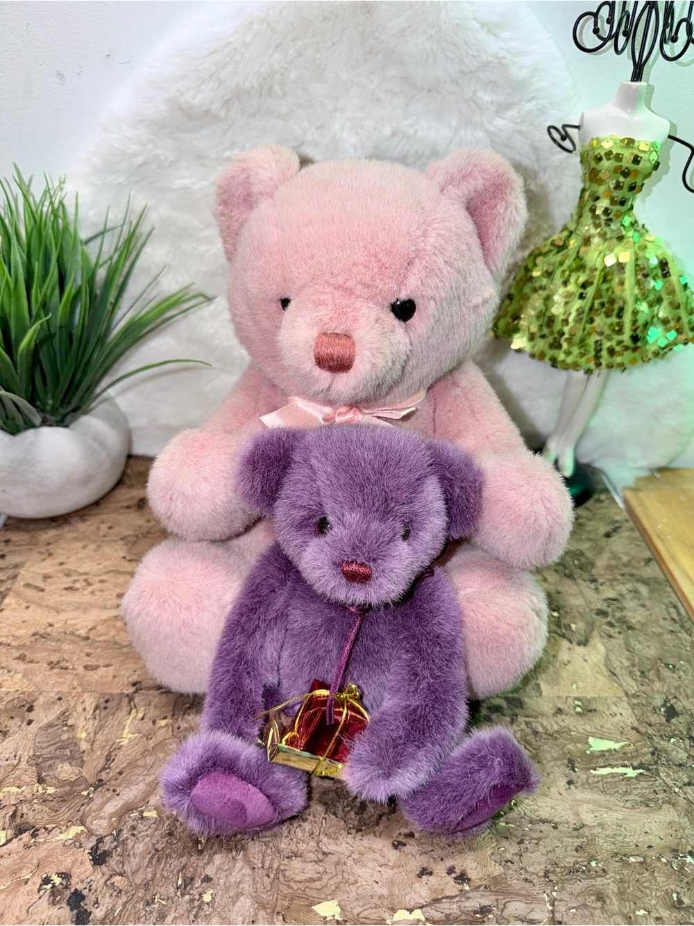 Vintage Pink & Purple Plush Teddy Gund & Dankin Movable Parts Bears Set 🧸
